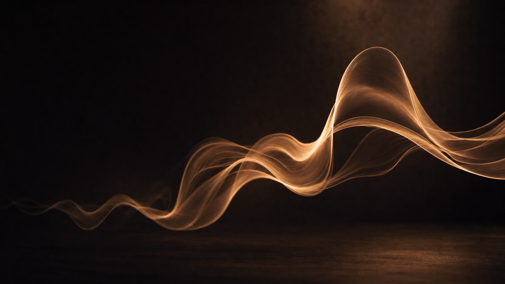 Abstract rendering of a single warm amber waveform of light, evoking a voice becoming clarity
