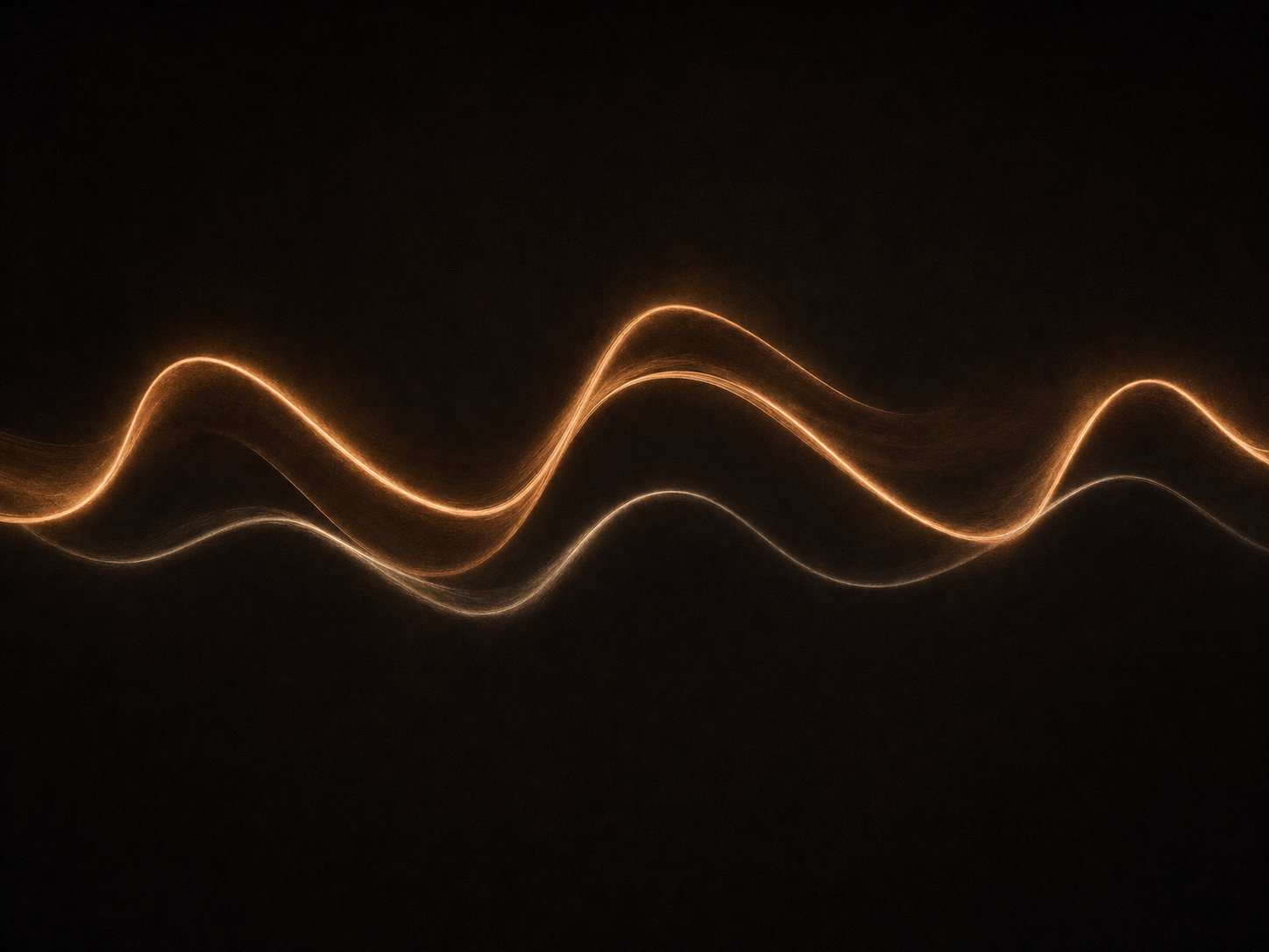 Abstract image of two calm parallel waveforms of amber and ivory light moving together, representing DANI as a steady conversational companion